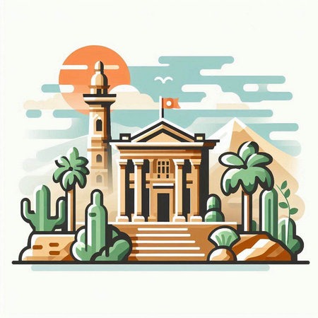 Vector illustration of mosque in Egypt. Flat style design for web and print.のイラスト素材