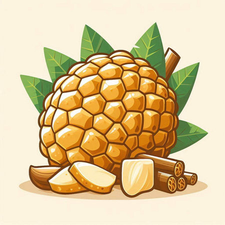 Illustration of fresh longan with leaves on a white background.のイラスト素材