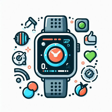 Smart watch with thin line icons on white background. Vector illustration.のイラスト素材