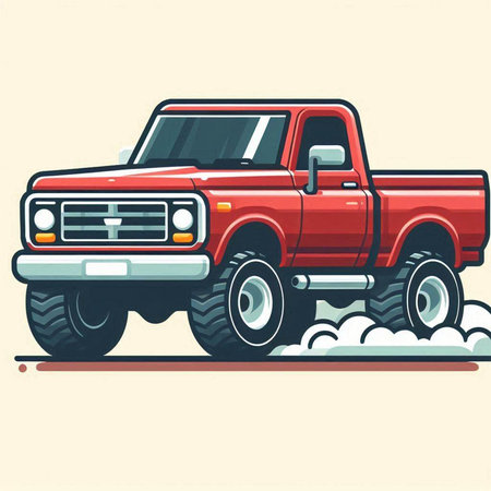 Vector illustration of a red off-road pickup truck in flat style.のイラスト素材