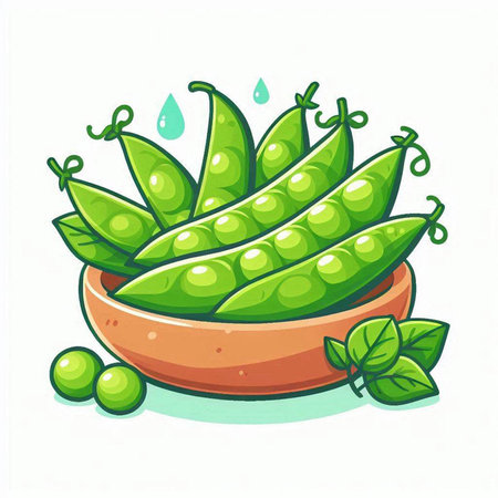 Fresh green peas in a bowl isolated on white background. Vector illustration.のイラスト素材