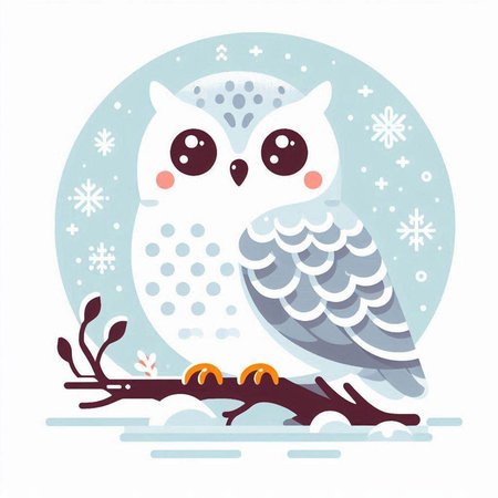 Snowy owl. Vector illustration in a flat style. Christmas greeting card.のイラスト素材