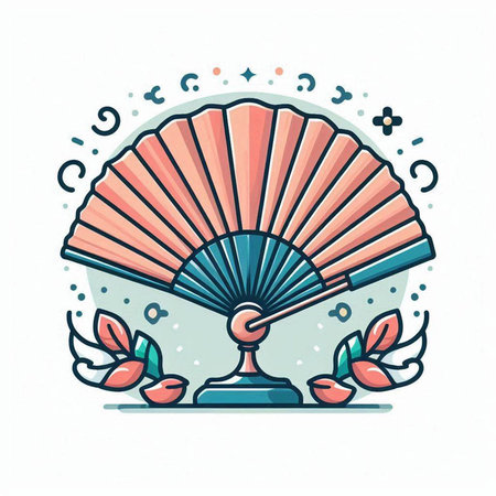 Folding fan icon in doodle style. Vector illustration.のイラスト素材