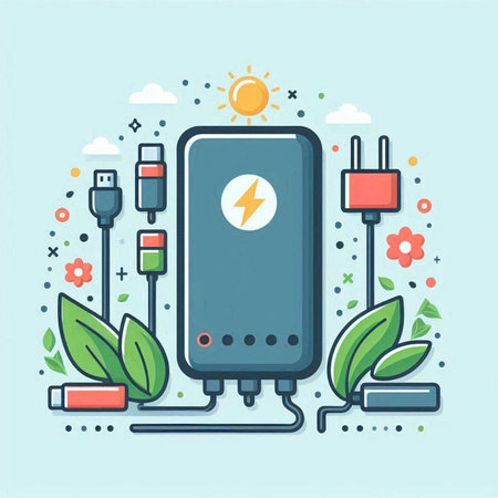 Vector illustration in flat linear style - electric power supply. Energy concept.のイラスト素材