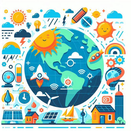 Flat design vector illustration concept of climate change and global warming.のイラスト素材