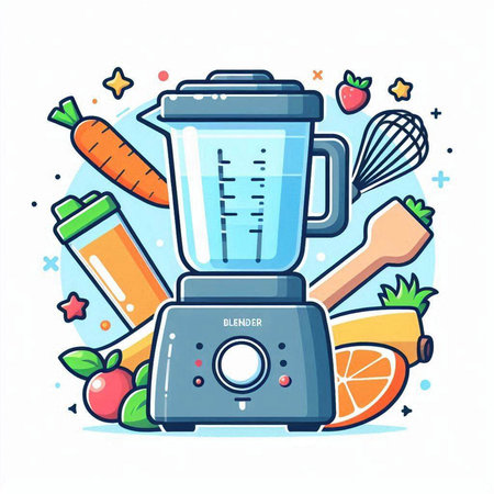 Juicer with fruits and vegetables. Vector illustration in flat style.のイラスト素材