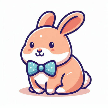 Cute little bunny in a bow tie. Vector illustration isolated on white background.のイラスト素材