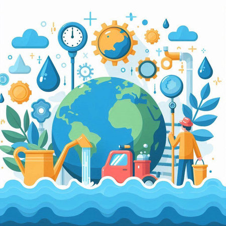 Flat design vector illustration concept of Earth day, environment protection, saving water, climate change, sustainable development.のイラスト素材