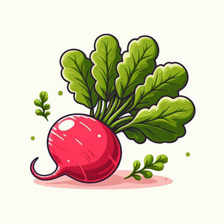 Radish with leaves. Vector illustration of a cartoon radish.のイラスト素材