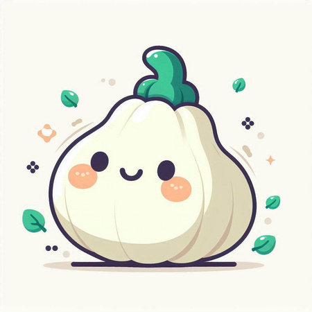 Illustration of a cute funny white pumpkin on a white background.のイラスト素材