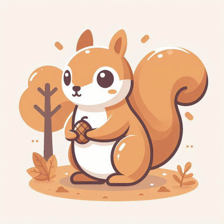 Cute squirrel with acorn in the forest. Vector illustration.のイラスト素材