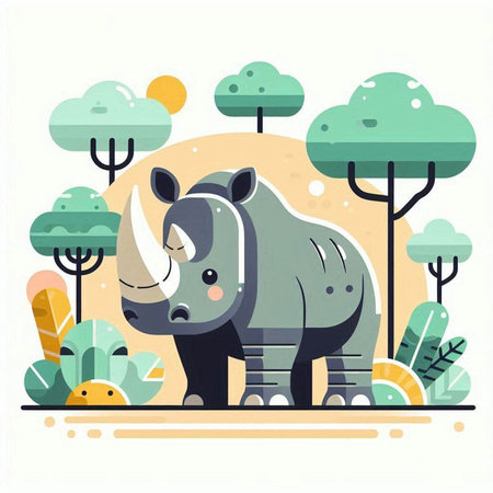 Cute rhinoceros in the park. Vector illustration.のイラスト素材
