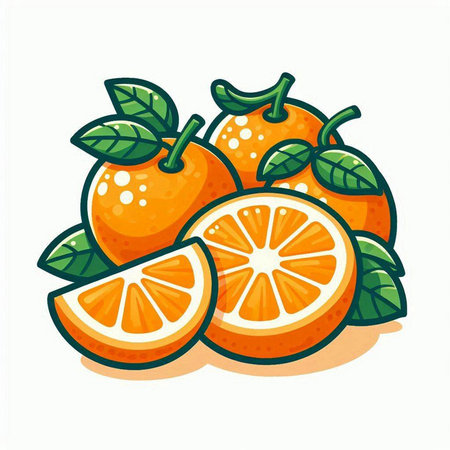 Orange fruit vector illustration isolated on white background. Cute cartoon orange fruit.のイラスト素材