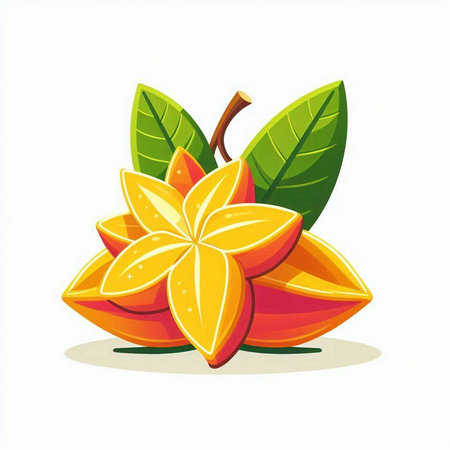 Carambola fruit with leaves isolated on white background. Vector illustration.のイラスト素材