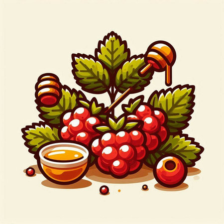 Raspberries and honey. Raspberries and honey. Vector illustration.のイラスト素材