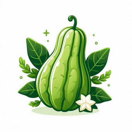 Papaya with leaves and flower isolated on white background. Vector illustration.のイラスト素材