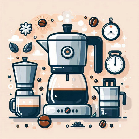 Coffee time. Vector illustration in flat design style. Coffee equipment.のイラスト素材