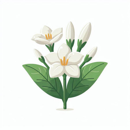 Bouquet of jasmine flowers on white background. Vector illustration.のイラスト素材