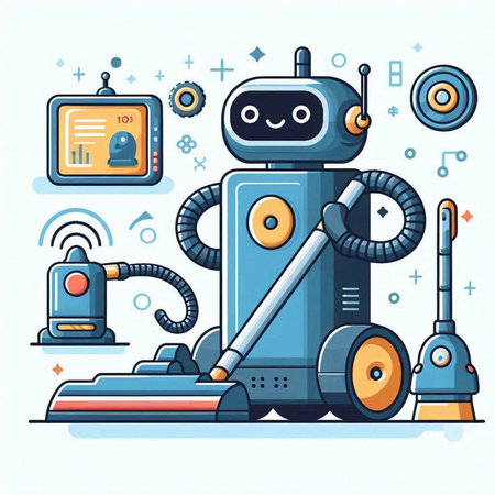 Robot vacuum cleaner. Cute cartoon character. Vector illustration.のイラスト素材