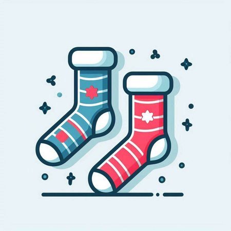 Vector illustration of Christmas socks. Colorful flat line design icon.のイラスト素材