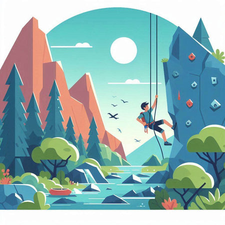 Climbing in the mountains. Flat style. Vector illustration.のイラスト素材