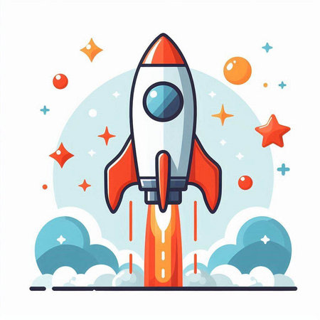 Rocket icon. Flat vector illustration. Spaceship on white background.のイラスト素材