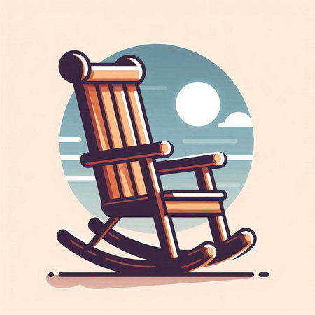 Wooden rocking chair on the beach in the summer. Vector illustration.のイラスト素材