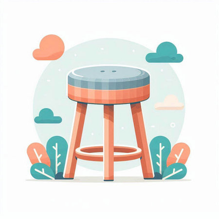 Round wooden stool in the park. Vector illustration in flat style.のイラスト素材