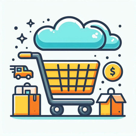 Online shopping, e-commerce, e-commerce concept. Vector illustration in line art style.のイラスト素材