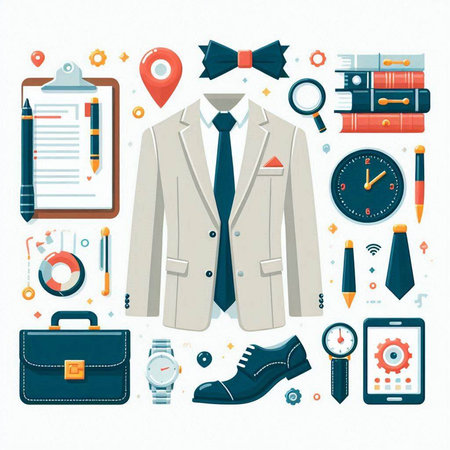 Fashion and business icons set in flat style. Vector illustration.のイラスト素材