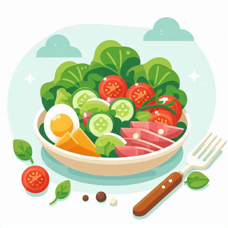Salad with tuna, tomato and cucumber. Vector illustration.のイラスト素材
