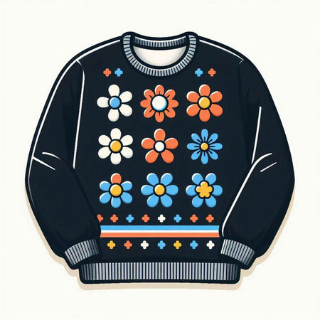 Knitted sweater with flowers on a white background. Vector illustration.のイラスト素材