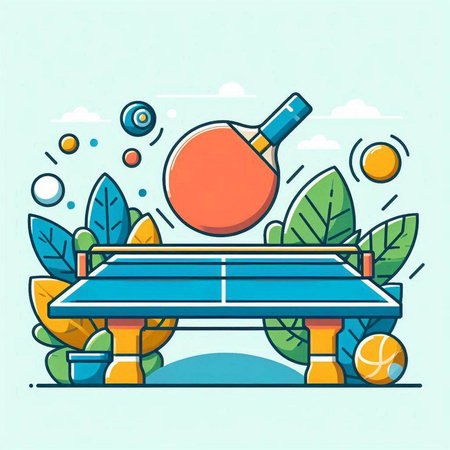 Vector illustration of table tennis. Line art style design for web, site, advertising, banner, poster, board and print.のイラスト素材