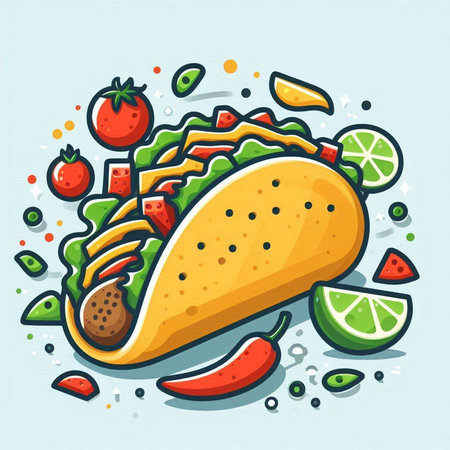 Illustration of a Taco with Fruits and Vegetables - Vectorのイラスト素材