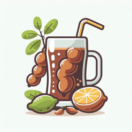 Lemonade in a glass with a straw. Vector illustration.のイラスト素材
