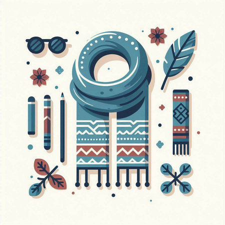 Vector illustration in trendy flat style with scarf, sunglasses and decorative elements.のイラスト素材