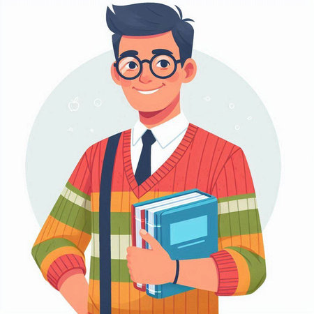 Young man holding a book. Education concept. Vector illustration in cartoon style.のイラスト素材