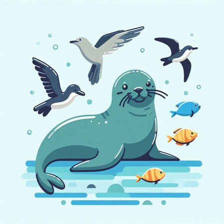 seal and sea animals, vector illustration, eps10.のイラスト素材