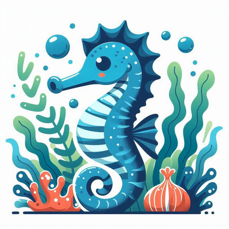 Cute cartoon seahorse under the sea. Vector illustration.のイラスト素材