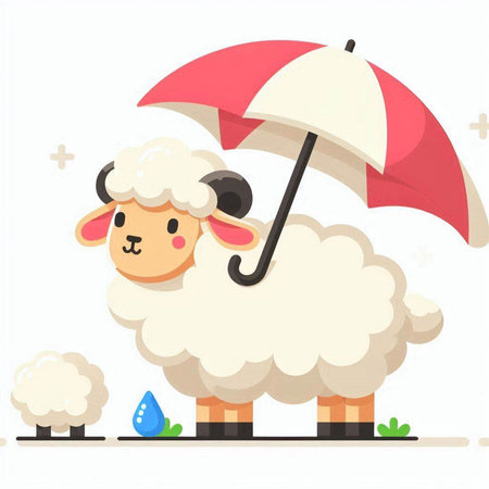 Sheep with umbrella. Cute cartoon character. Vector illustration.のイラスト素材