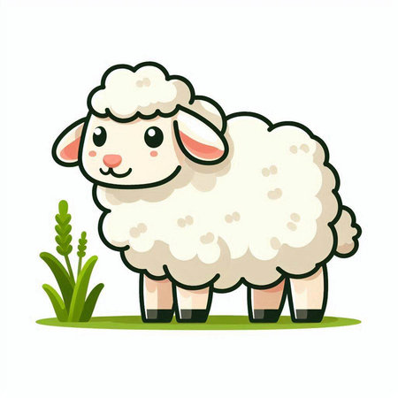 Sheep standing in the grass. Cute cartoon vector illustration.のイラスト素材