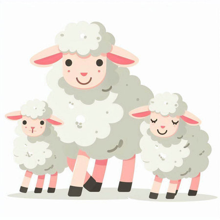 Sheep family. Mother, father and children. Vector illustration.のイラスト素材