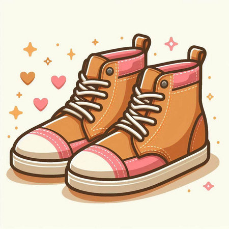 Vector illustration of sneakers with hearts on a light background. Cartoon style.のイラスト素材