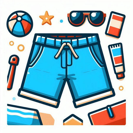Vector illustration of beach summer icons set in flat style. Summer vacation concept.のイラスト素材