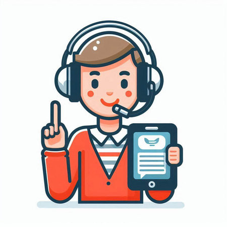 Call center operator with headset and smartphone. Flat style vector illustration.のイラスト素材