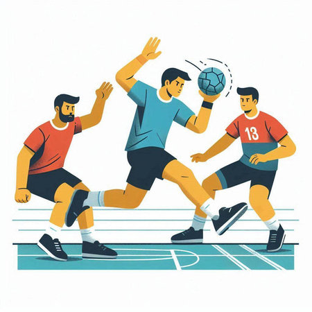 Hand drawn vector abstract cartoon graphic illustration with soccer or football players on running track isolated on white backgroundのイラスト素材