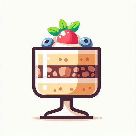 Cake in a glass with berries. Vector illustration in flat styleのイラスト素材