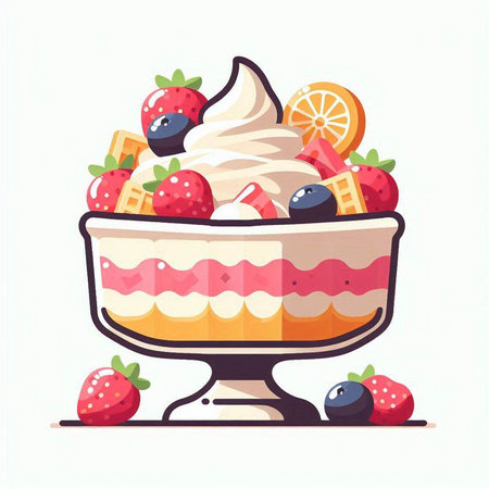 Cake with cream and berries. Vector illustration in cartoon style.のイラスト素材