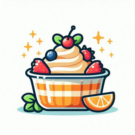 Cupcake with whipped cream and fresh berries. Vector illustration.のイラスト素材