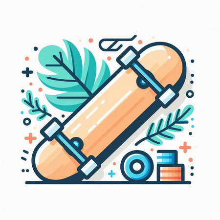 Skateboard flat color icon. Vector illustration for web design and mobile appのイラスト素材